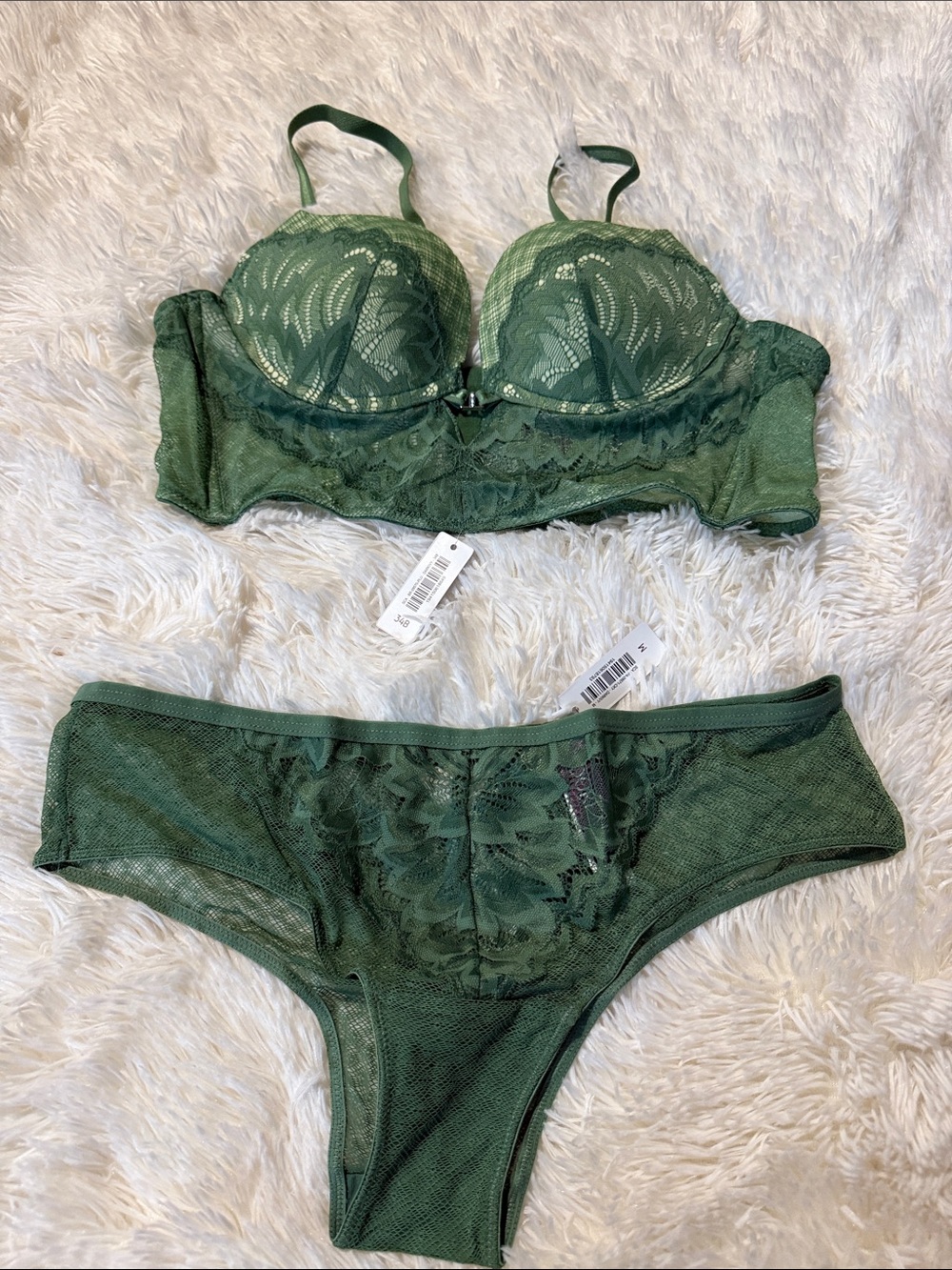 Adore Me Forest Green Lace Underwire Bralette & Bikini Brief Set